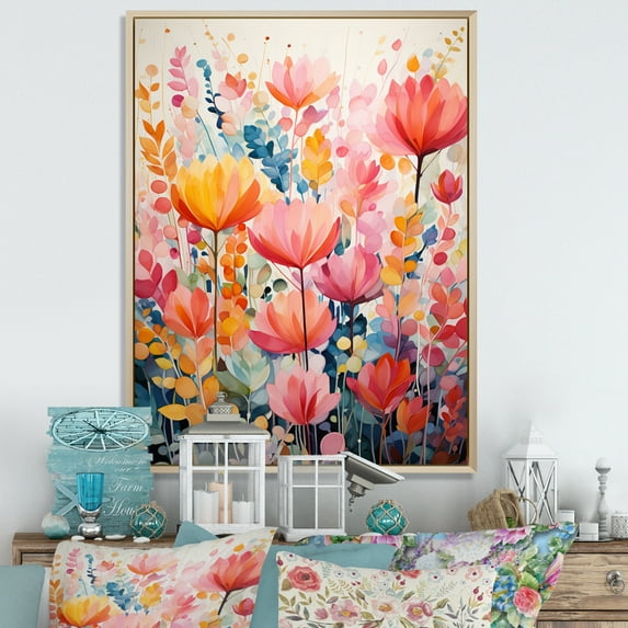 Designart "Multicolored Ferns composition II" Floral & Botanical Floater Framed Wall Art Living Room