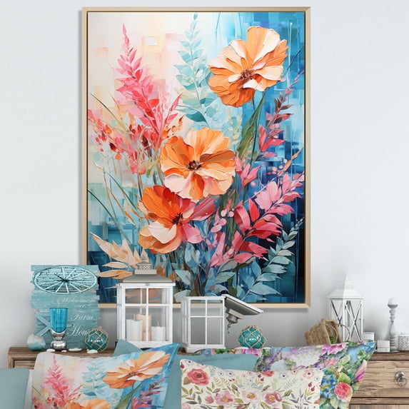 Designart "Multicolored Ferns composition VII" Floral & Botanical Floater Framed Canvas Print