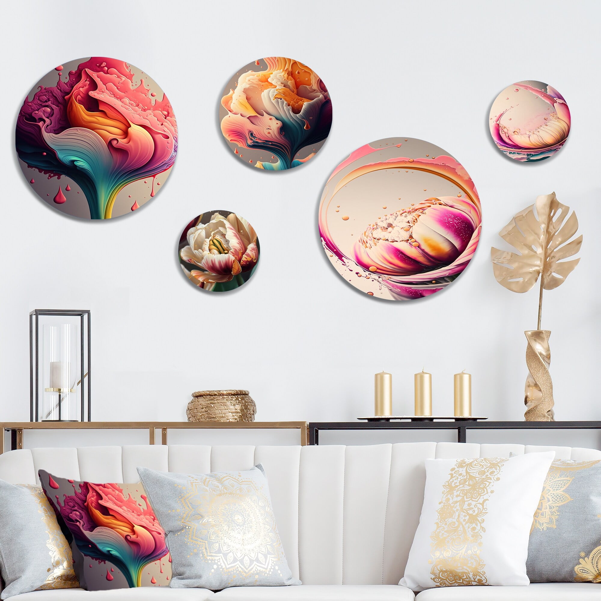 Multicolor Abstract Floral Tulip Metal Wall Art Set