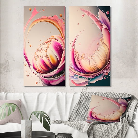 Designart "Multicolored Ink Tulip Blooms III" Tulip Wall Art Set Of 2 - Multicolor Floral Canvas Set For Living Room Decor