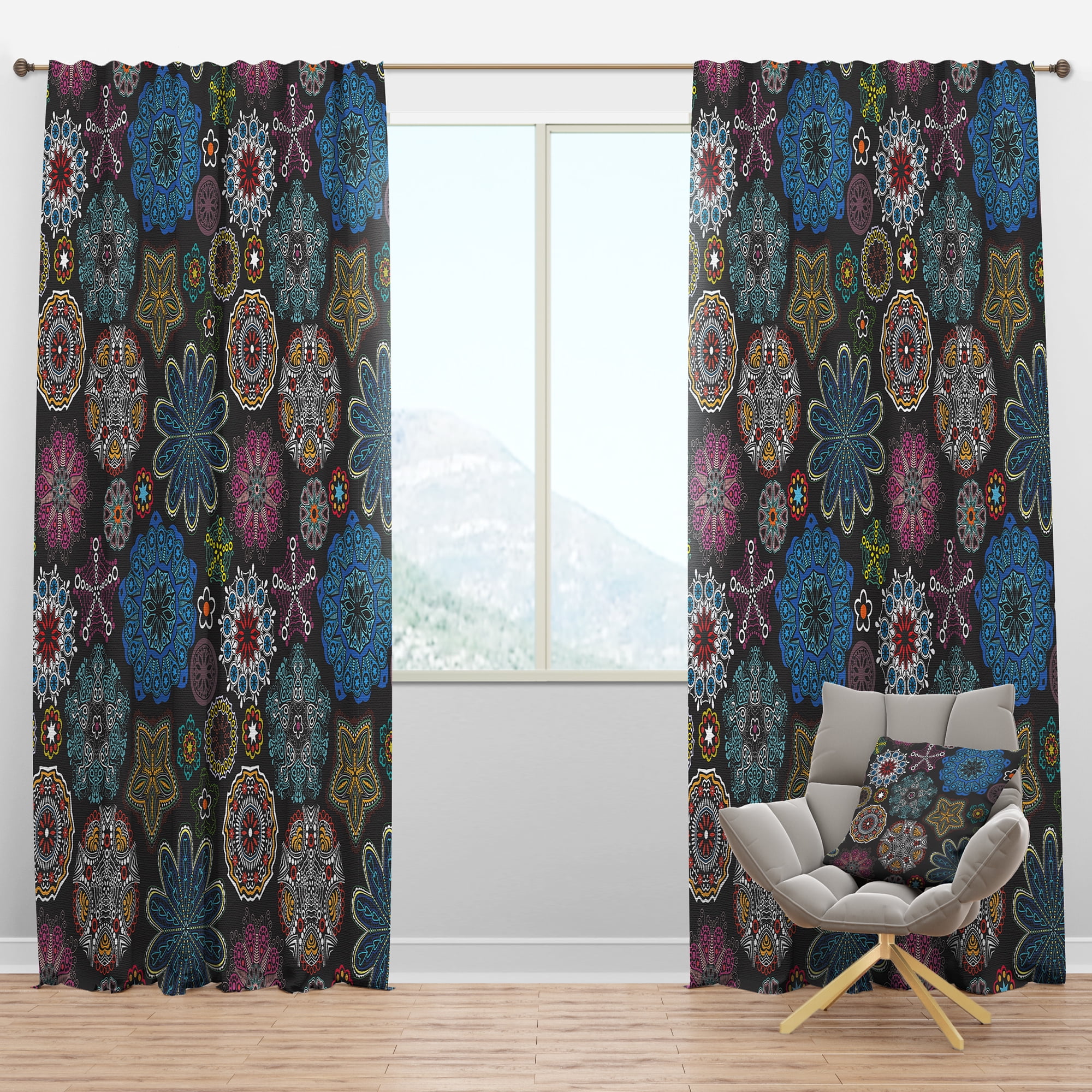 Designart 'Multicolored Ornate Floral Texture' Bohemian & Eclectic Blackout Curtain Panel