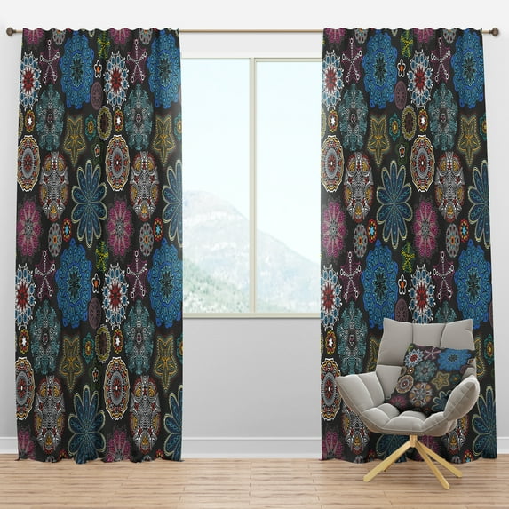 Designart 'Multicolored Ornate Floral Texture' Bohemian & Eclectic Blackout Curtain Panel