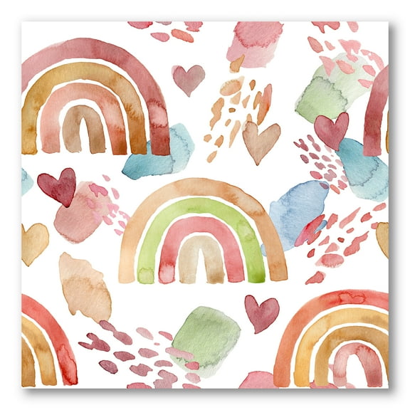 Designart ' Multicolored Rainbows Hearts and Clouds ' Children's Art Canvas Wall Art Print
