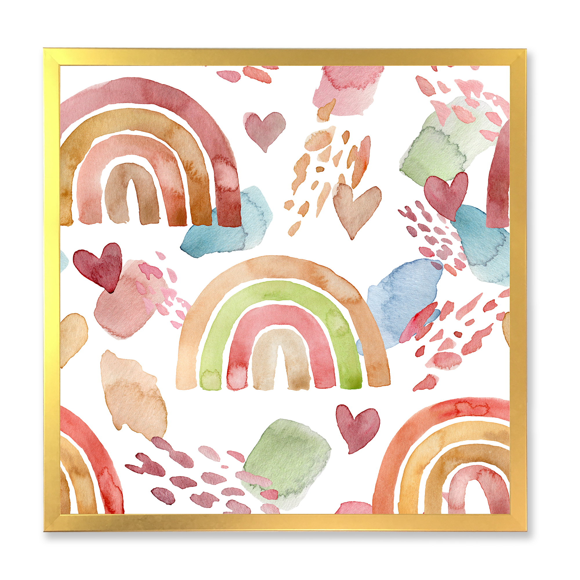 Designart 'Multicolored Rainbows Hearts and Clouds' Children's Art Framed Art Print