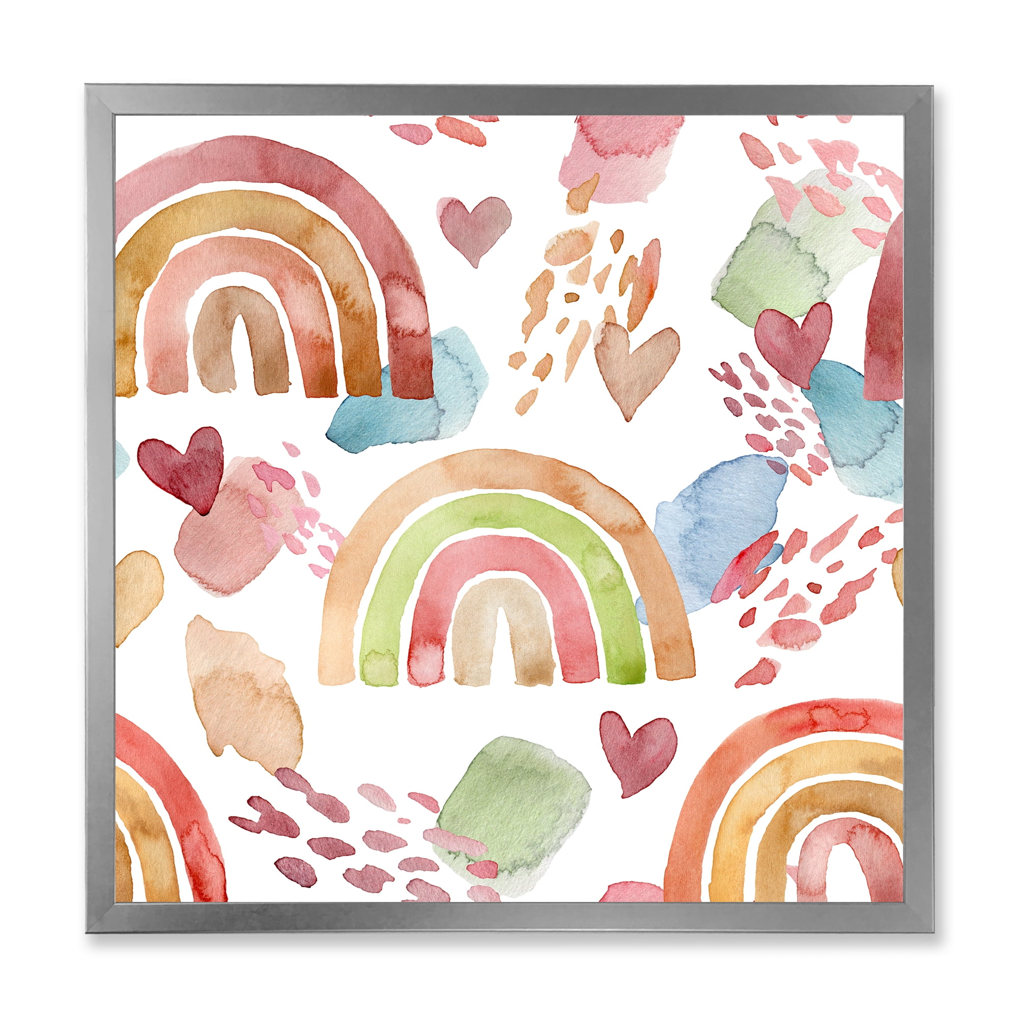 Designart 'Multicolored Rainbows Hearts and Clouds' Children's Art Framed Art Print