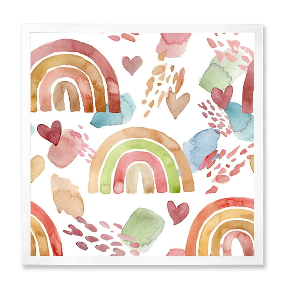 Designart 'Multicolored Rainbows Hearts and Clouds' Children's Art Framed Art Print