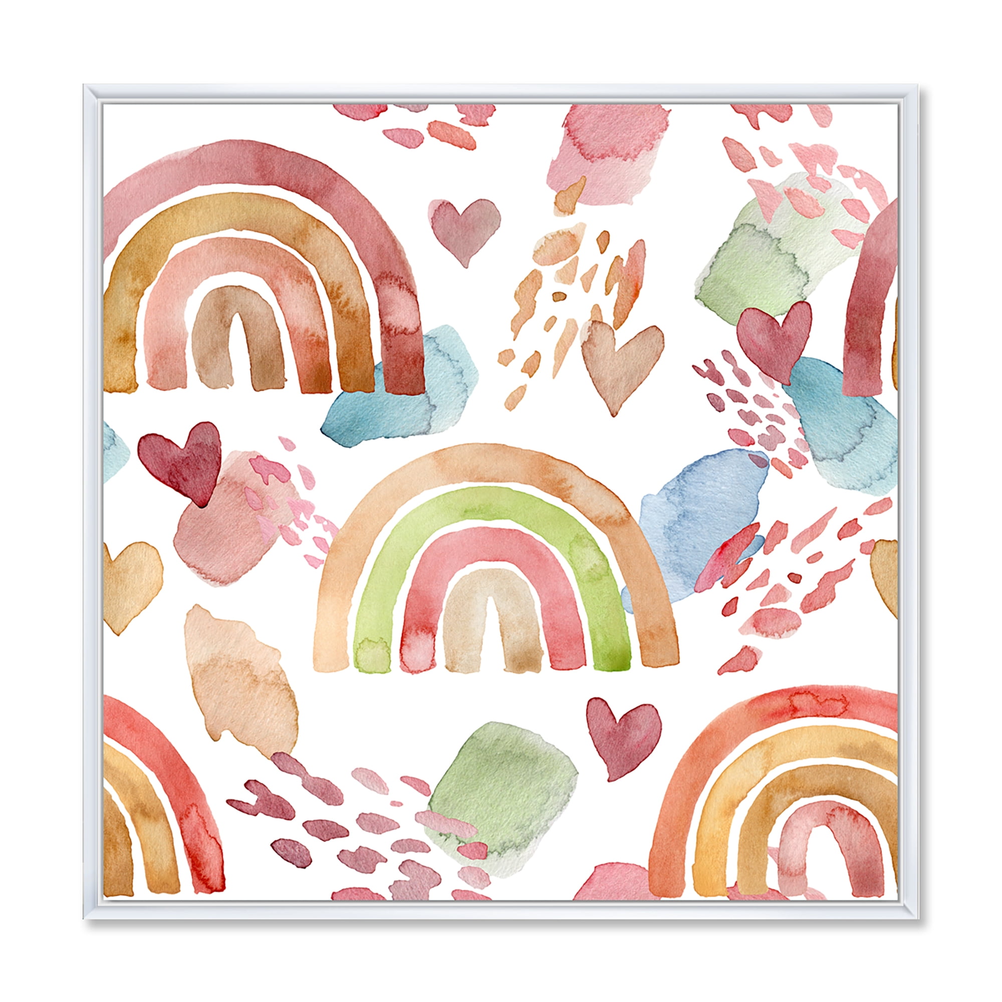 Designart 'Multicolored Rainbows Hearts and Clouds' Children's Art Framed Canvas Wall Art Print