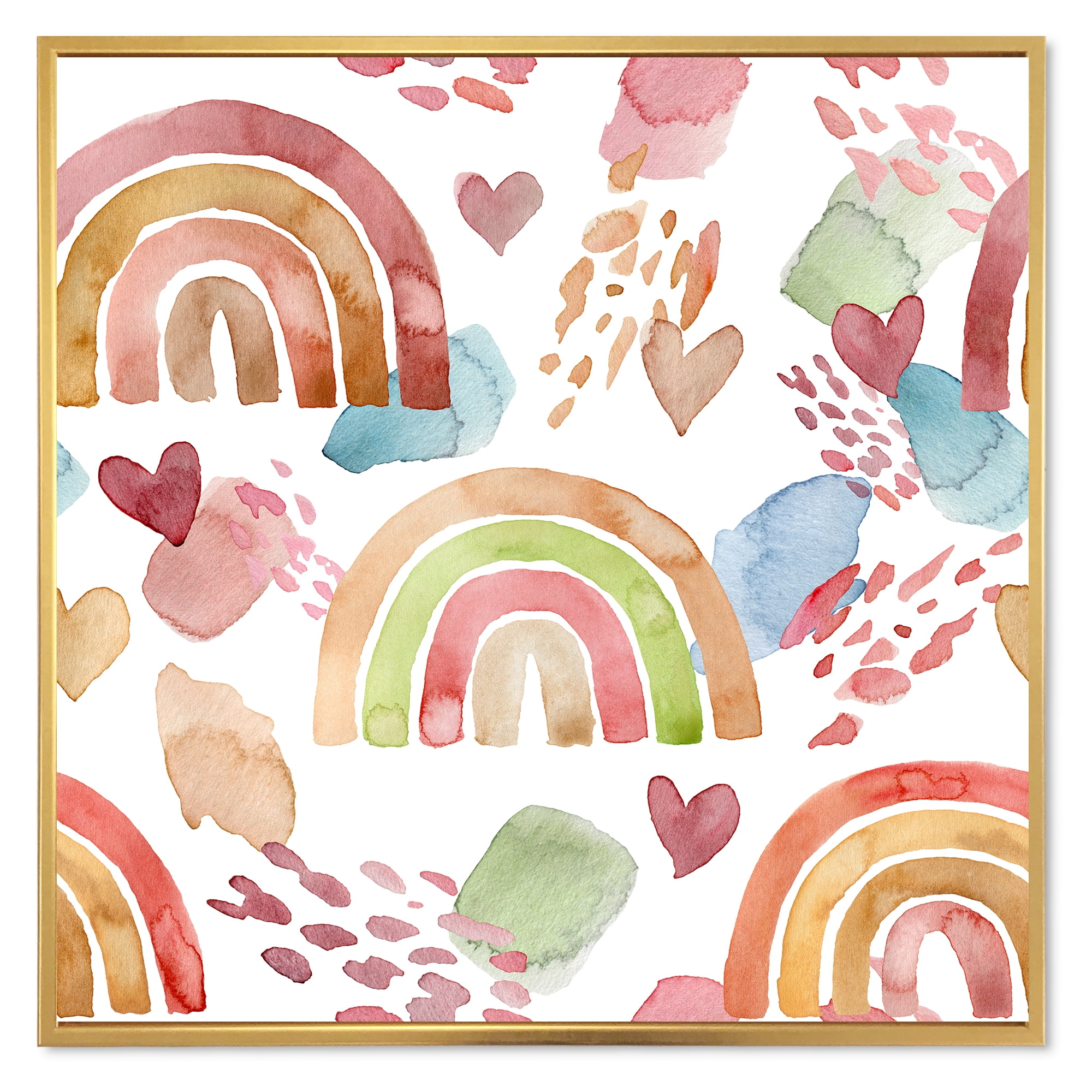Designart 'Multicolored Rainbows Hearts and Clouds' Children's Art Framed Canvas Wall Art Print