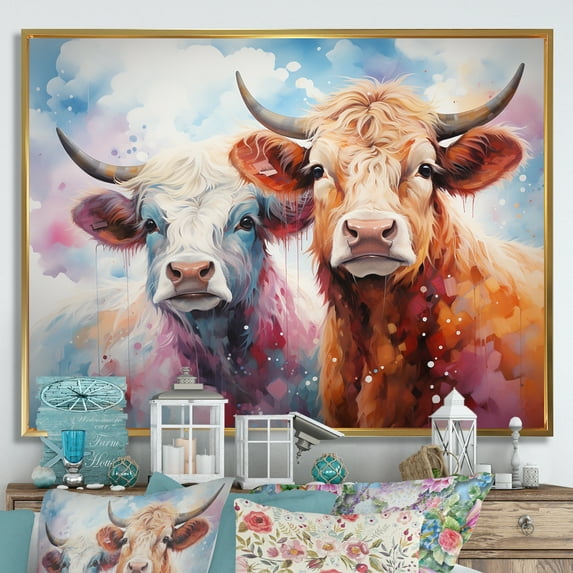 Designart "Multicolored Yaks' Cute Selfie" Yaks Floater Framed Canvas Art Print