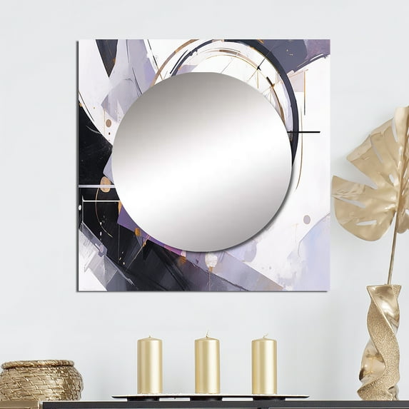 Designart "Multifaceted Whirls Purple Black Vision" Cubism Square Mirror For Wall Decor - Large Purple Square Mirror Printed Wall Decor - Transitional Square Living Room Mirror