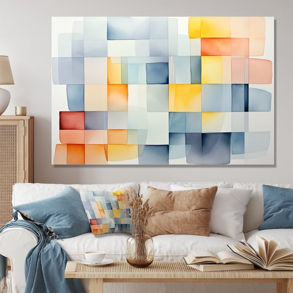 Designart "Multihued Cubic Designs V" Extra Large Abstract Wall Art - Modern Multicolor Abstract Geometric Bedroom Canvas Wall Art