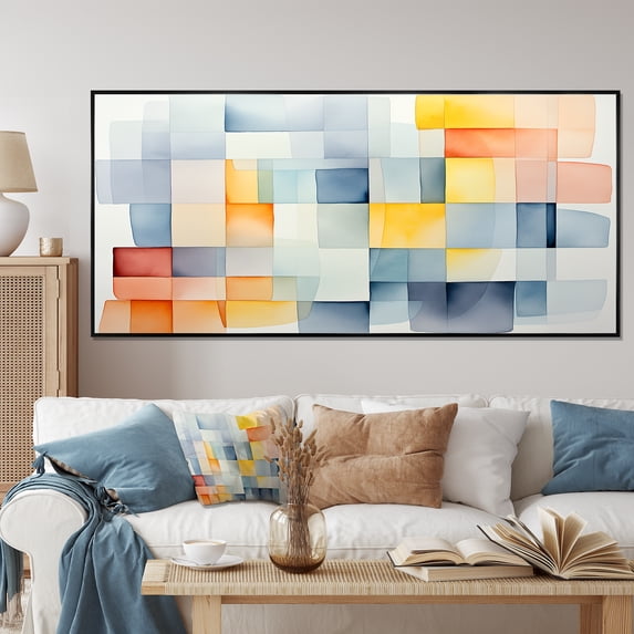 Designart "Multihued Cubic Designs V" Oversized Abstract Framed Wall Art - Modern Multicolor Abstract Geometric Bedroom Framed Canvas Wall Art