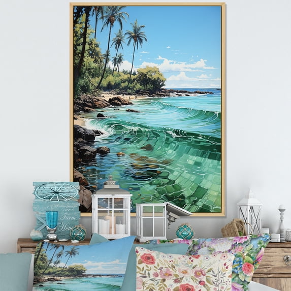 Designart "Multiple Palm Trees IV" Floral Floater Framed Canvas Art Print