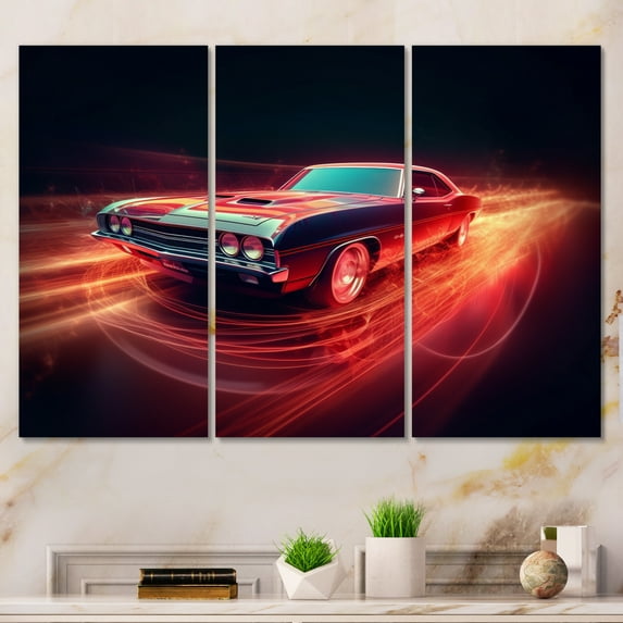 Designart "Muscle American Car Neon Vibrant Power" Neon Car Art Living Room Set