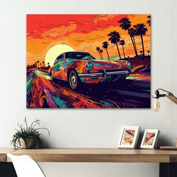 Designart "Muscle Car Melodies in Black and Purple" Cars Off-Road Metal Art Print