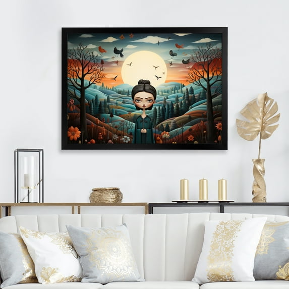 Designart "Muse of Mexico Mexican Woman Portrait" Fashion Framed Wall Art Decor - Glam Green Woman Mexican Living Room Framed Canvas Art