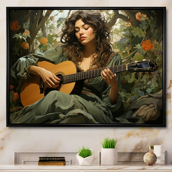 Designart "Music Folk harmonies Earthy" Music Floater Framed Canvas Art Print