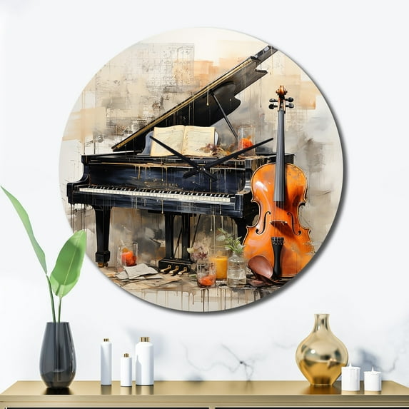 Designart "Music Melancholy harmonies Subdued" Music Oversized Wall Clock