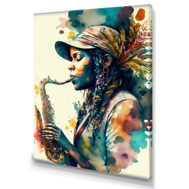 Designart Music Saxophone Player III Canvas Wall Art
