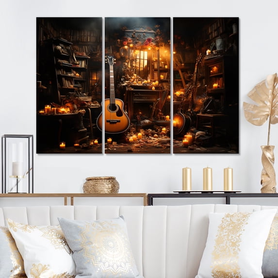 Designart "Musical Tools The Orange and Black Fire Trumpet" Music Art Living Room Set