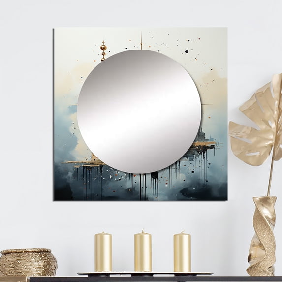 Designart "Muted Art In Astrological Minimalism" Astrology Square Mirror For Wall Decor - Large Grey Square Printed Wall Mirror Art - Square Astronomy Mirror - Wall Mounted Square Large Mirror
