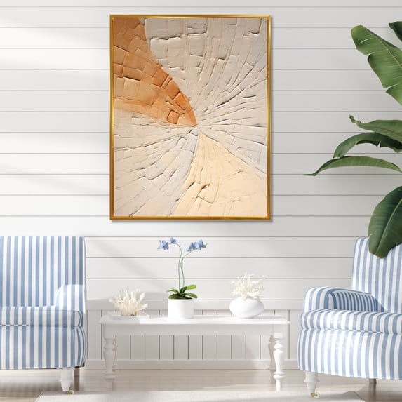 Designart "Muted Artwork In Graceful Beige And Gold Minimalism" Ray Floater Framed Canvas Wall Art