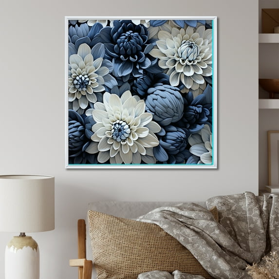 Designart "Muted Blue And Graceful Mums VII" Mums Floater Framed Canvas Art Print