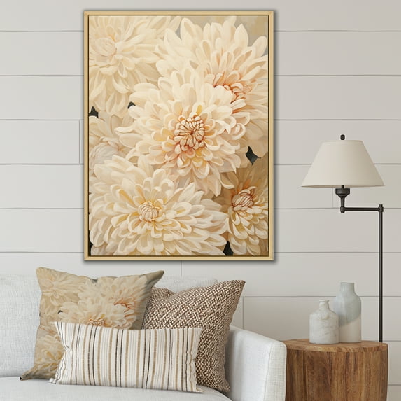 Designart "Muted Colors Adorning A Minimalist Painting Of Mums II" Mums Floater Framed Wall Art Prints