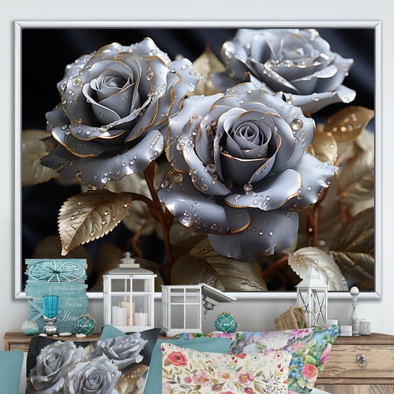 Designart "Muted Gold Rose Desire" Roses Floater Framed Canvas Prints