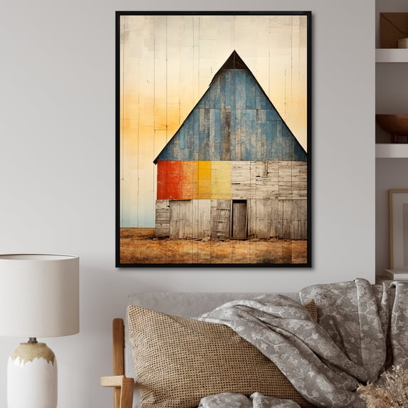 Designart "Muted Tone Minimalism With Barn" Barn Floater Framed Wall Art Prints