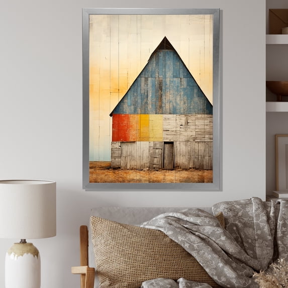 Designart "Muted Tone Minimalism With Barn" Barn Picture Framed Wall Art Prints