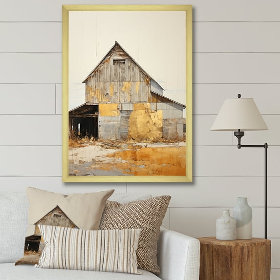 Designart "Muted Tone Minimalism With Barn IV" Barn Picture Framed Wall Decor
