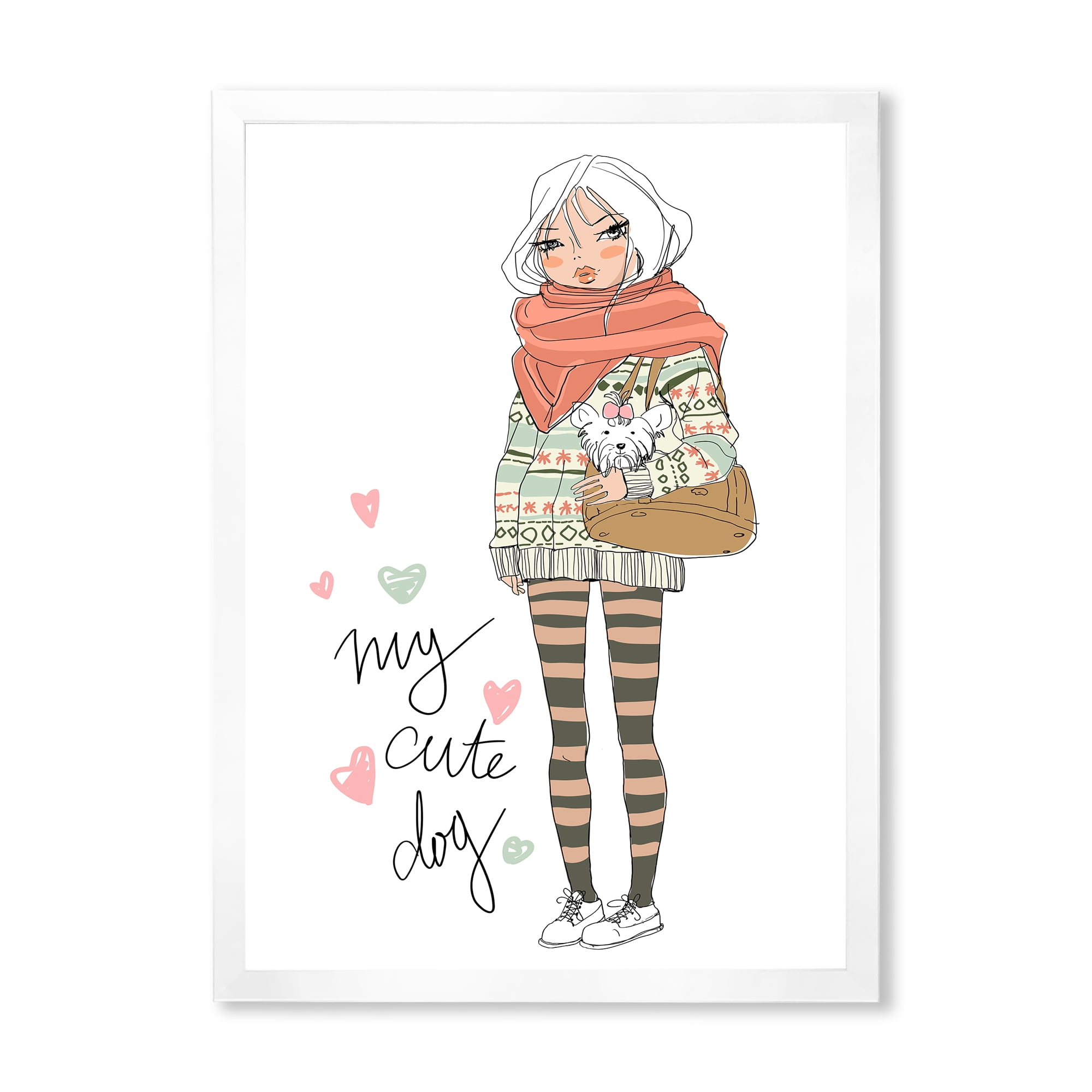 Designart 'My Cute Dog Cute Girl With Dog' Shabby Chic Framed Art Print
