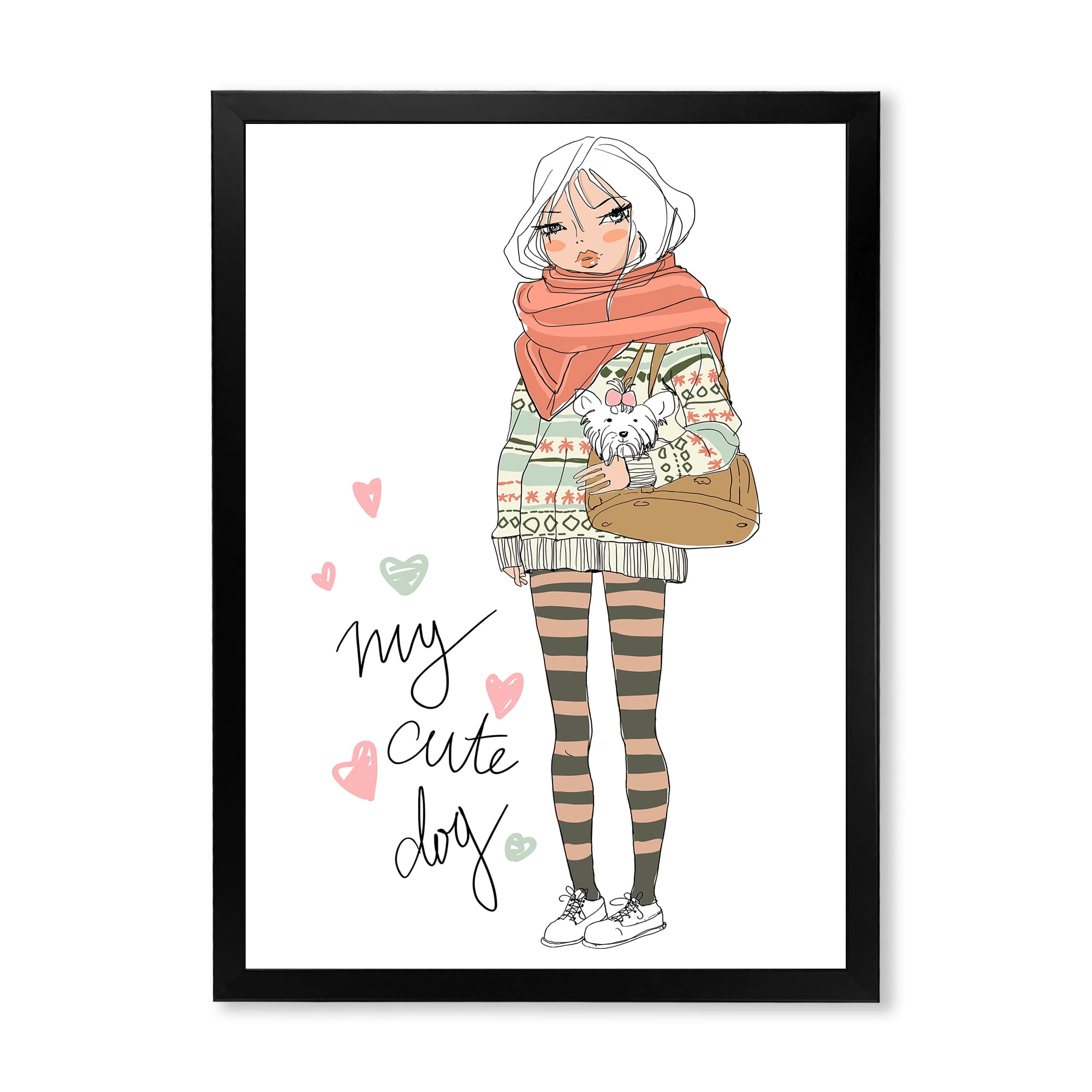 Designart 'My Cute Dog Cute Girl With Dog' Shabby Chic Framed Art Print