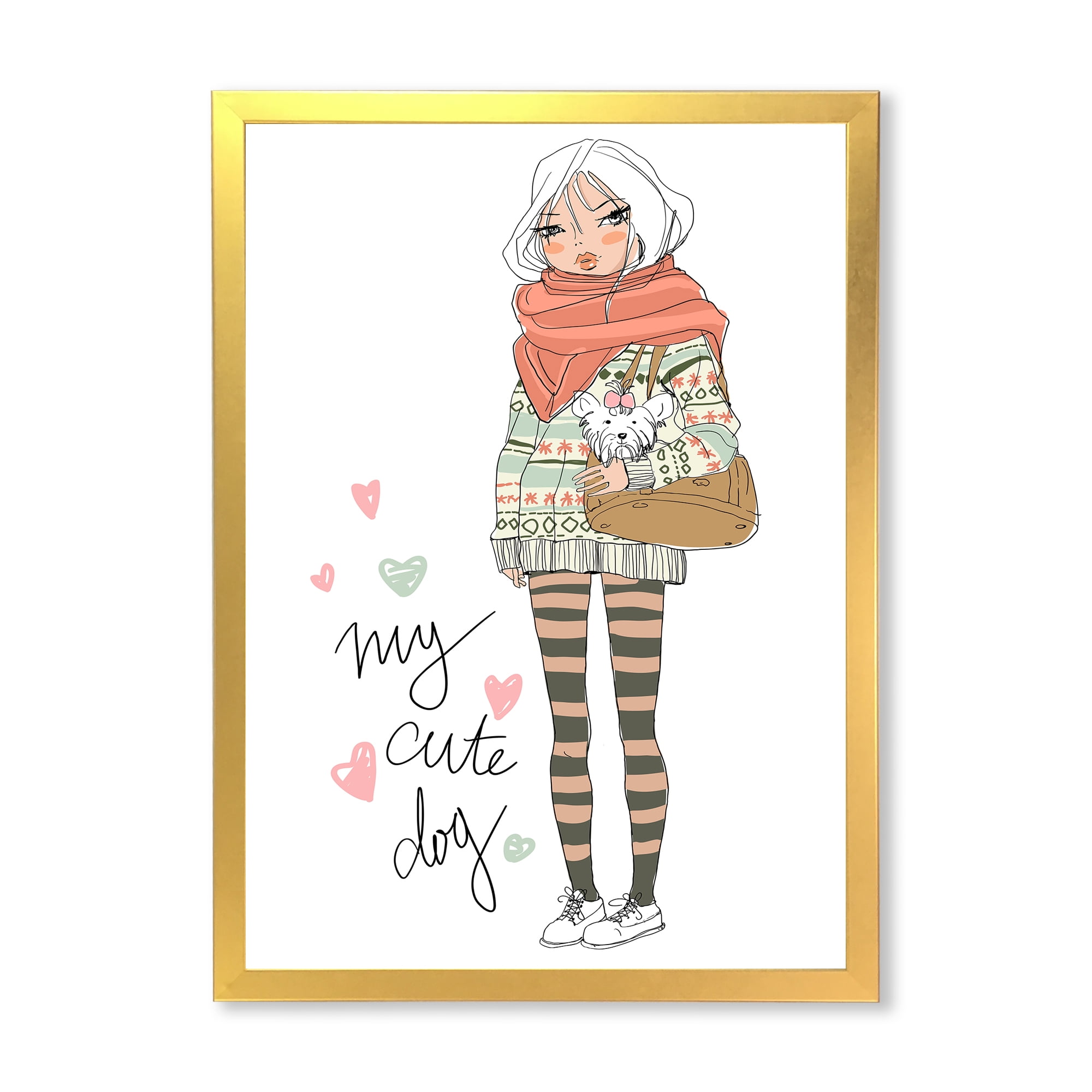Designart 'My Cute Dog Cute Girl With Dog' Shabby Chic Framed Art Print