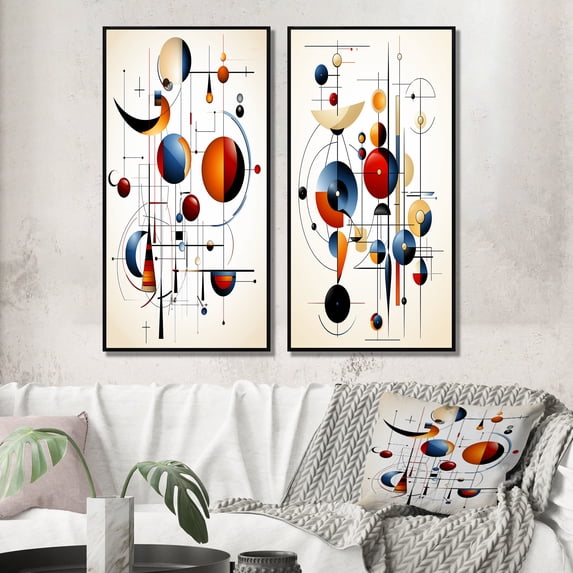 Designart "Mysterious Codes Minimalist Enigma III" Modern Geometric Framed Wall Art Set Of 2 - Modern White Frame Gallery Set For Office Decor
