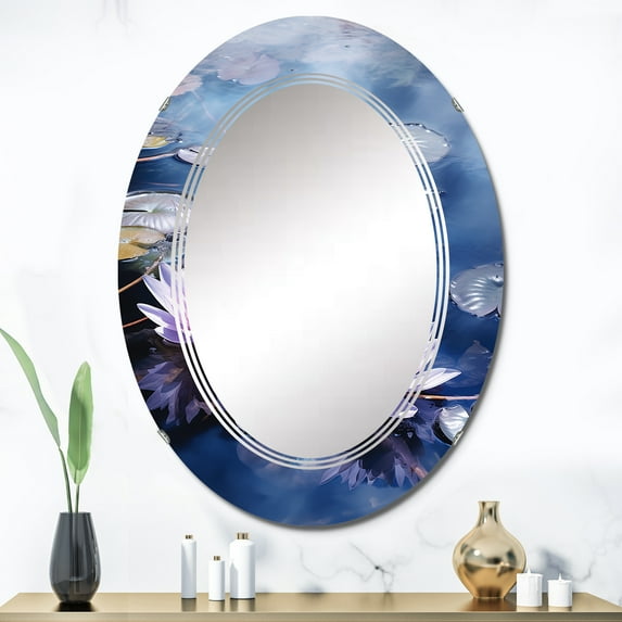 Designart "Mysterious Depths Beach Photo II" Floral & Botanical Round Wall Mirror - Floral Oval Printed Decorative Oversized Mirror - Multiple Color Options