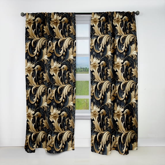 Designart "Mysterious Elegance In Black And Gold" Marble Blackout Curtain Single Panel