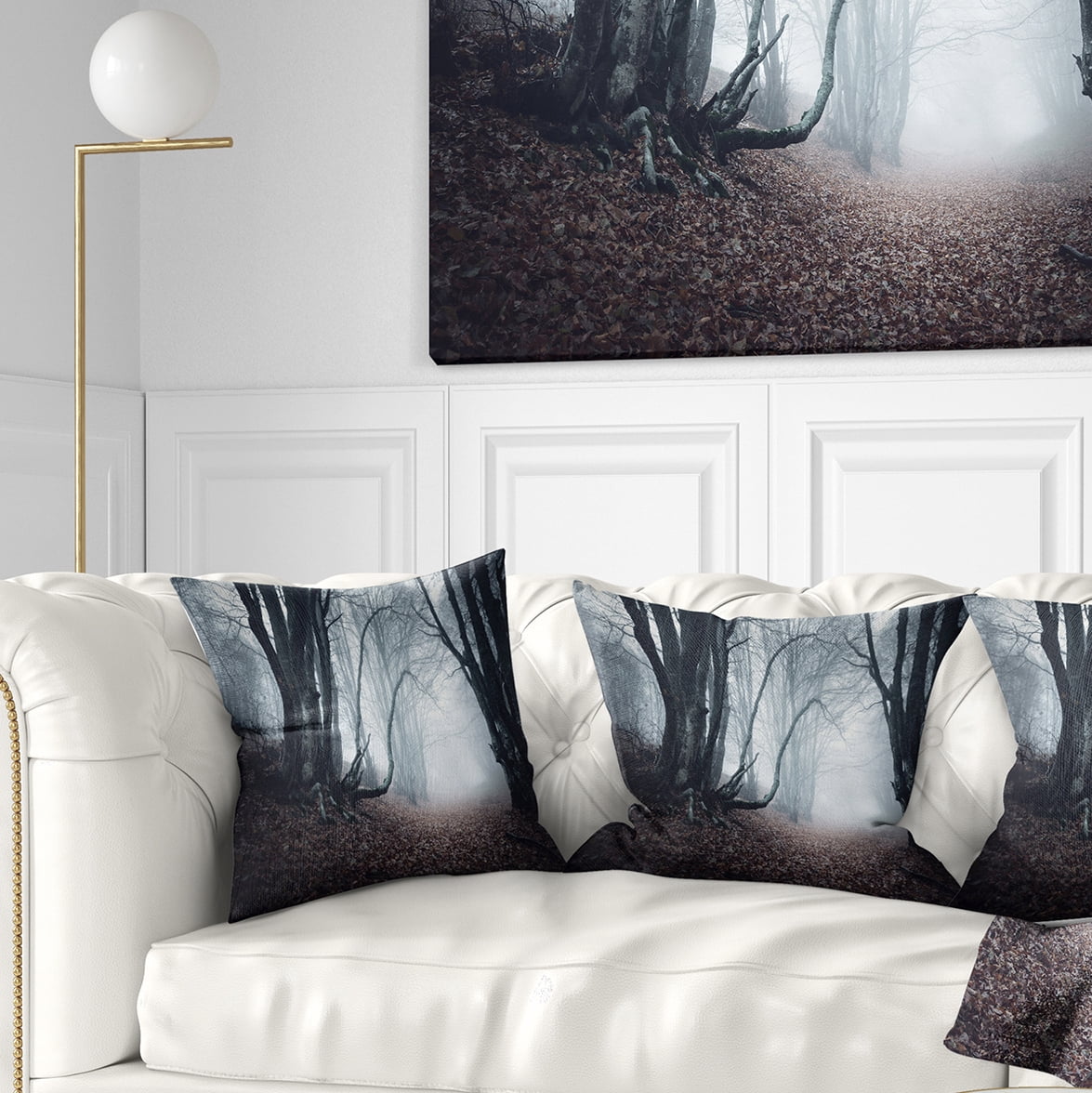 Designart Mysterious Fairytale Foggy Wood - Landscape Photography Throw Pillow - 16x16