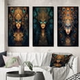 thumbnail image 1 of Designart "Mysterious Goddess Peacock Feather II" Fashion Woman Framed Wall Art Set Of 3 - Blue Glam Frame Gallery Wall Set For Home Decor, 1 of 6