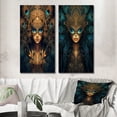 thumbnail image 1 of Designart "Mysterious Goddess Peacock Feather II" Fashion Woman Wall Art Set Of 2 - Glam Blue Gallery Set For Office Decor, 1 of 1
