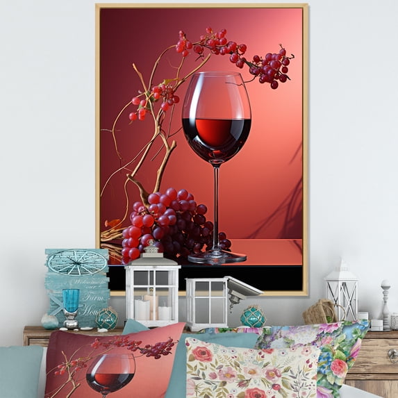 Designart "Mysterious Magenta Wine Glass" Flowers Floater Framed Canvas Wall Art