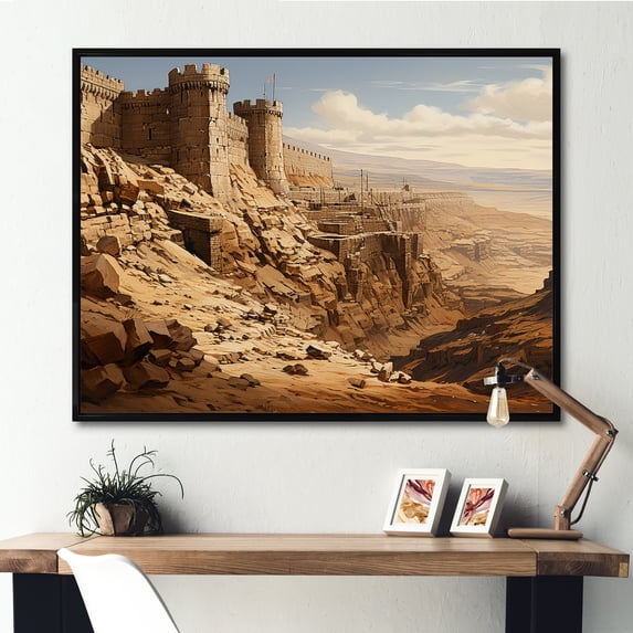 Designart "Mysterious Masada Fortress In Abstract Judaism I" Judaism Floater Framed Canvas Art Print