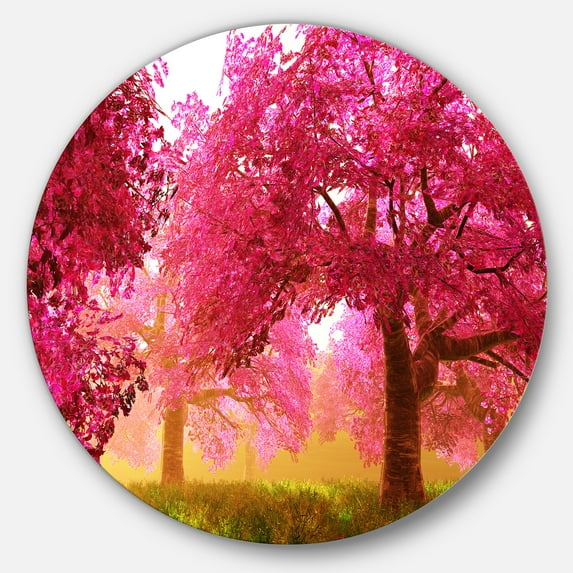 Designart 'Mysterious Red Cherry Blossoms' Disc Large Landscape Metal Circle Wall Art