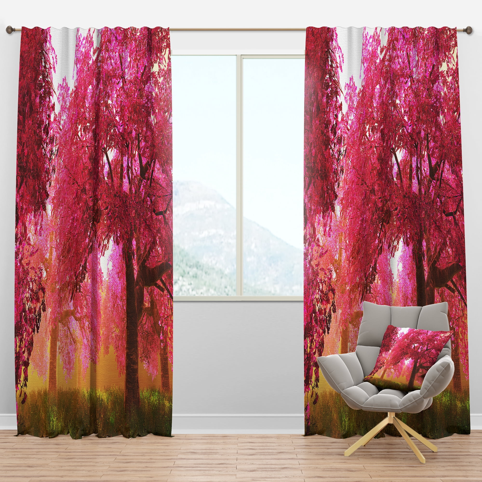 Designart 'Mysterious Red Cherry Blossoms' Landscape Blackout Curtain Panel