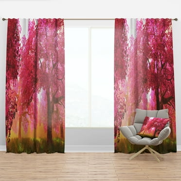 Designart 'Mysterious Red Cherry Blossoms' Landscape Curtain Panel
