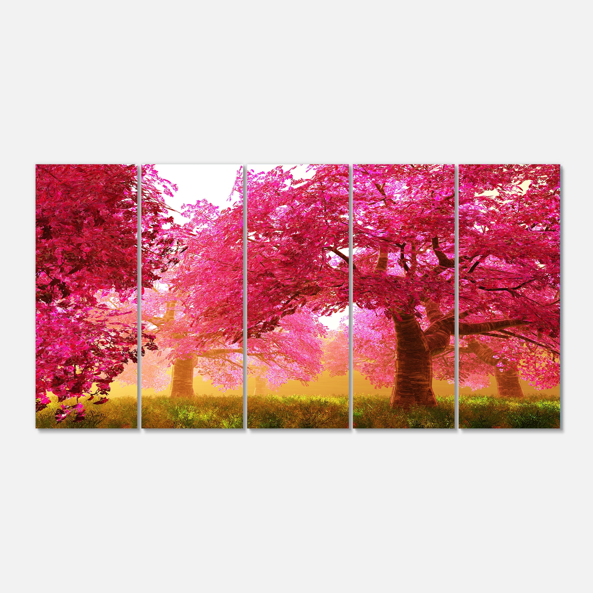 Designart 'Mysterious Red Cherry Blossoms ' Large Landscape Canvas Art