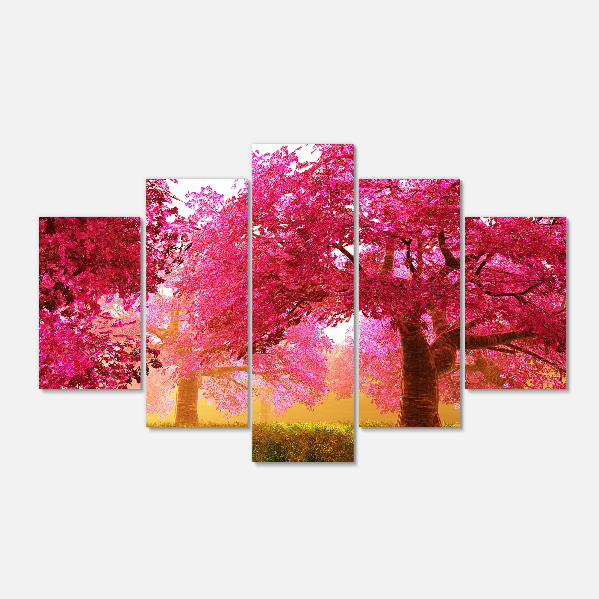 Designart 'Mysterious Red Cherry Blossoms ' Large Landscape Canvas Art