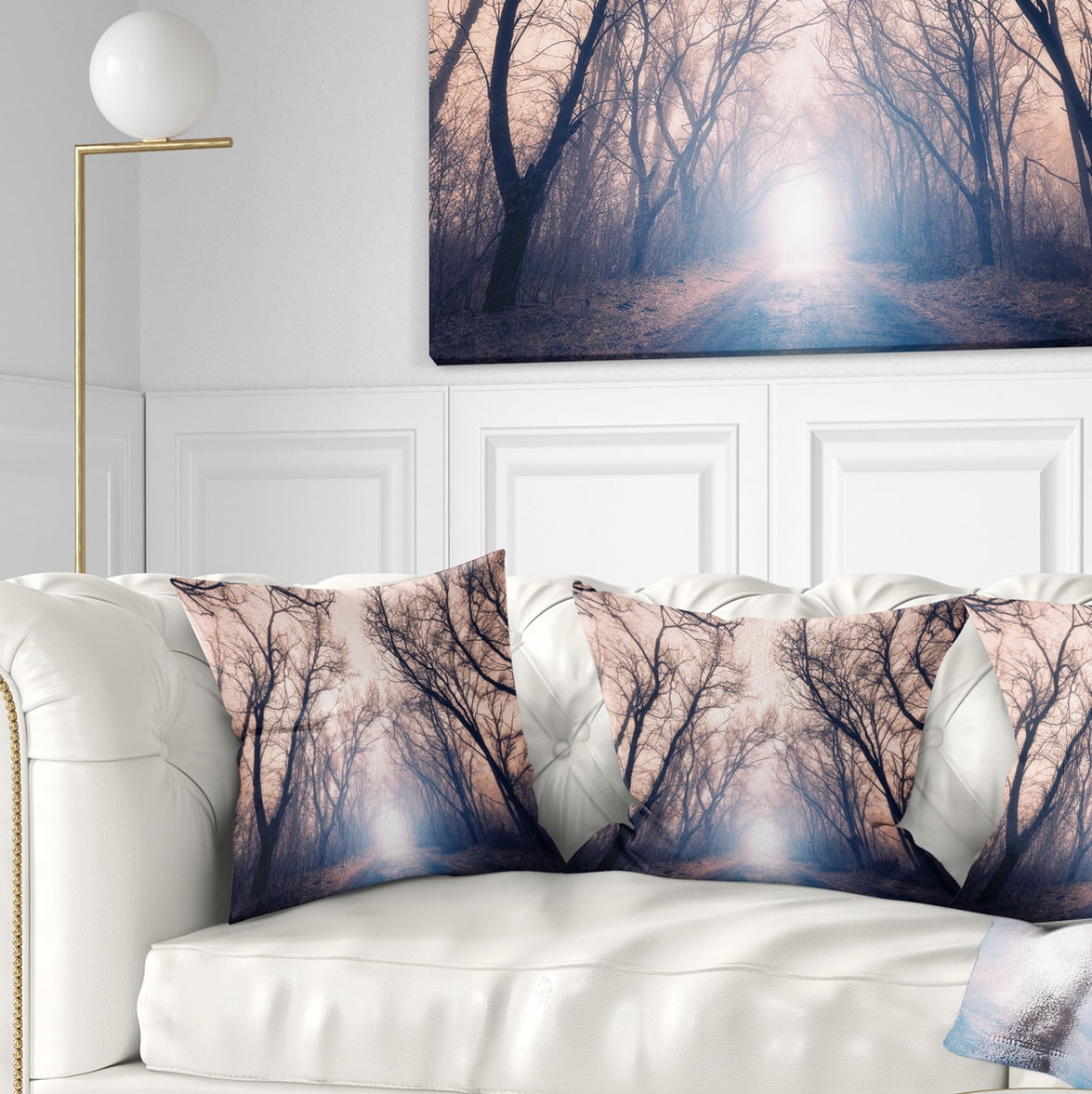 Designart Mysterious Sunlight in Forest - Landscape Photo Throw Pillow - 18x18