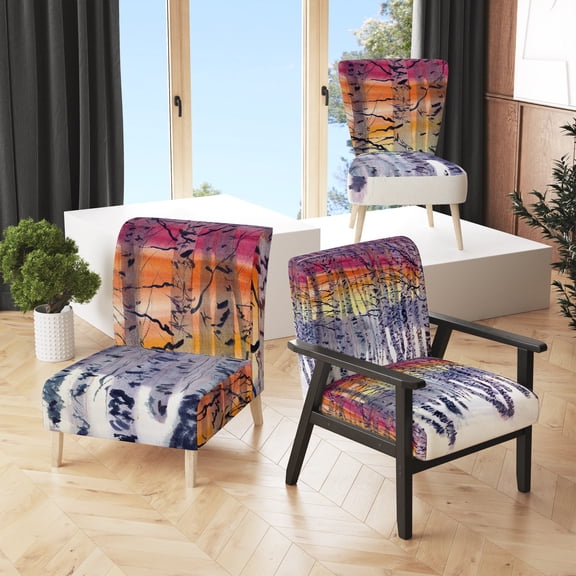 Designart "Mystery Evening In Winter Park II" Upholstered Traditional Accent Chair and Arm Chair